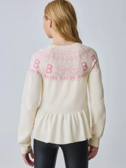 Baker by Ted Baker Cream Fairisle Pattern Knitted Peplum Hem Jumper