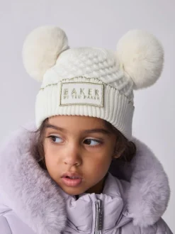 Baker By Ted Baker Girls Double Pom Eared Hat and Mittens Set