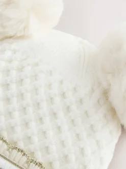 Baker By Ted Baker Girls Double Pom Eared Hat and Mittens Set