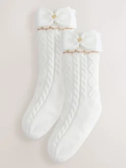 Baker by Ted Baker Pink Girls Cable Knitted Cosy Slipper Socks with Bow