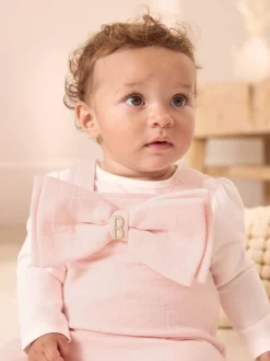 Baker by Ted Baker Pink Jacquard Bow Dungarees & T-Shirt Set
