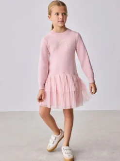 Baker by Ted Baker Pink Knitted Mesh Tulle Hem Dress