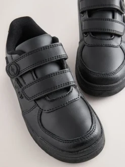 Black Standard Fit (F) Pokemon 2 Strap Touch Fastening School Shoes