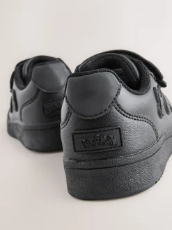 Black Standard Fit (F) Pokemon 2 Strap Touch Fastening School Shoes