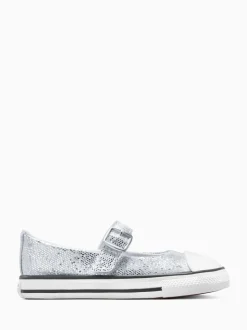 Converse Silver Chuck Taylor Toddler Disco Glitter Dainty Mary Jane Trainers