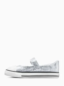 Converse Silver Chuck Taylor Toddler Disco Glitter Dainty Mary Jane Trainers