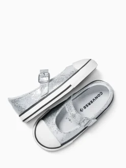 Converse Silver Chuck Taylor Toddler Disco Glitter Dainty Mary Jane Trainers