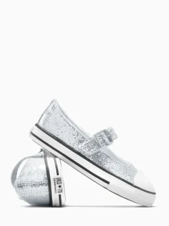 Converse Silver Chuck Taylor Toddler Disco Glitter Dainty Mary Jane Trainers