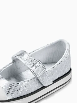 Converse Silver Chuck Taylor Toddler Disco Glitter Dainty Mary Jane Trainers