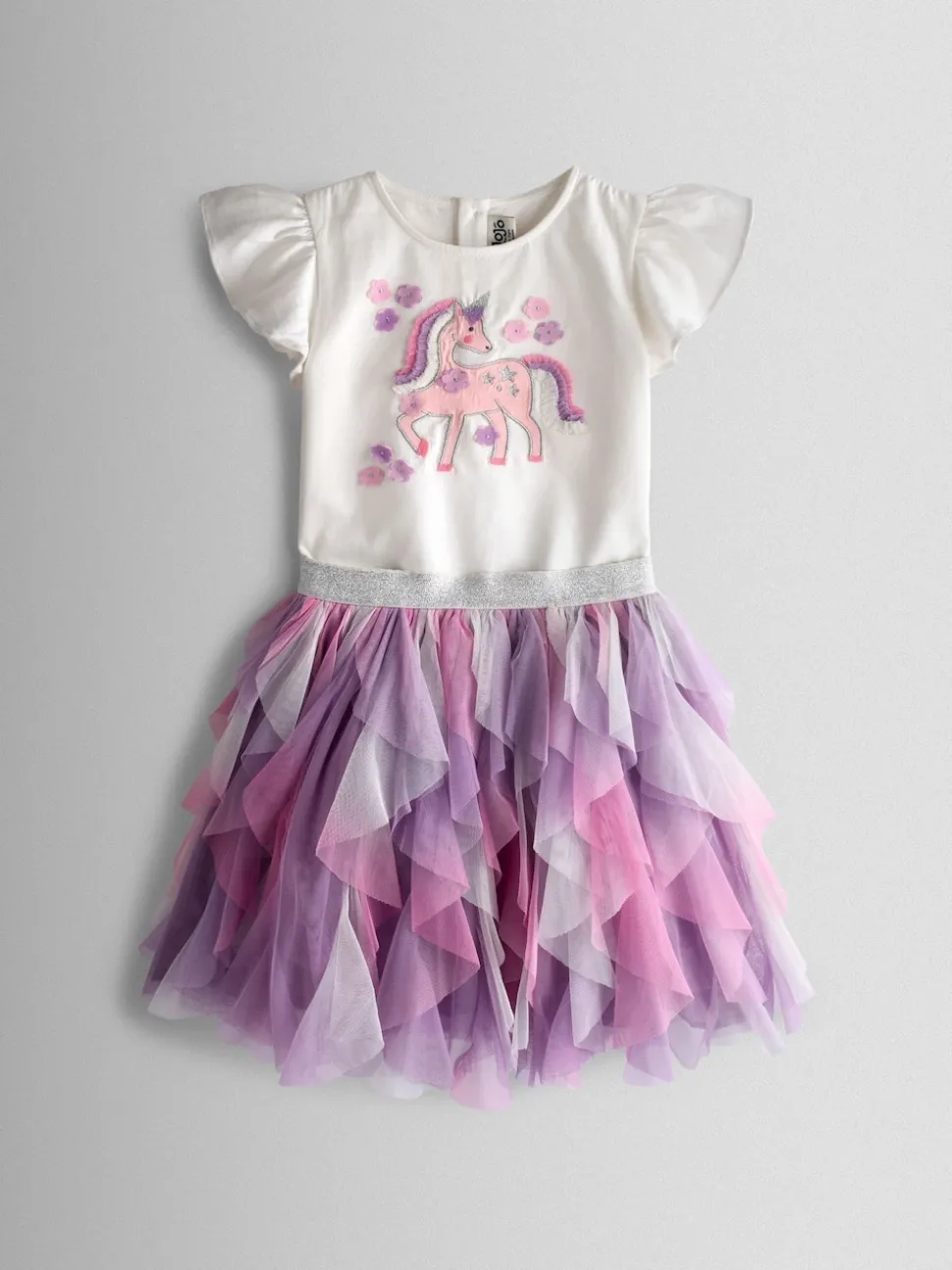 JoJo Maman Bébé Apple Unicorn Appliqué Top And Tulle Skirt Set