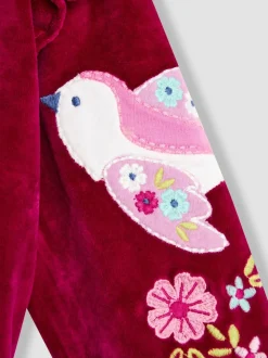 JoJo Maman Bébé Berry Floral Bird Embroidered Frill Velour Jacket