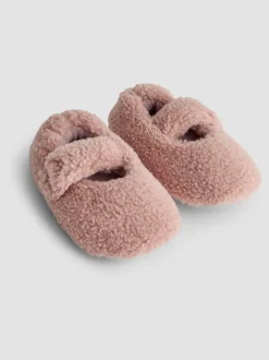 JoJo Maman Bébé Pink Velvet Bow Ballet Pump Slippers