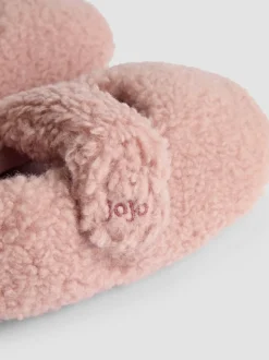 JoJo Maman Bébé Pink Velvet Bow Ballet Pump Slippers