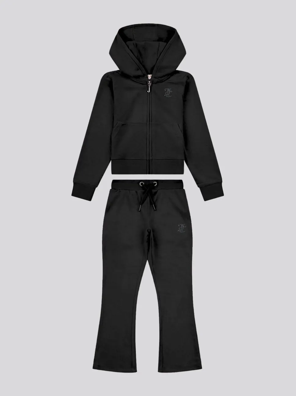 Juicy Couture Black Diamante Zip Thru Hoodie & Bootcut Joggers Set