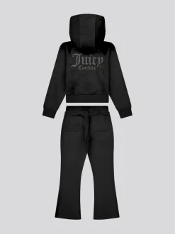 Juicy Couture Black Diamante Zip Thru Hoodie & Bootcut Joggers Set