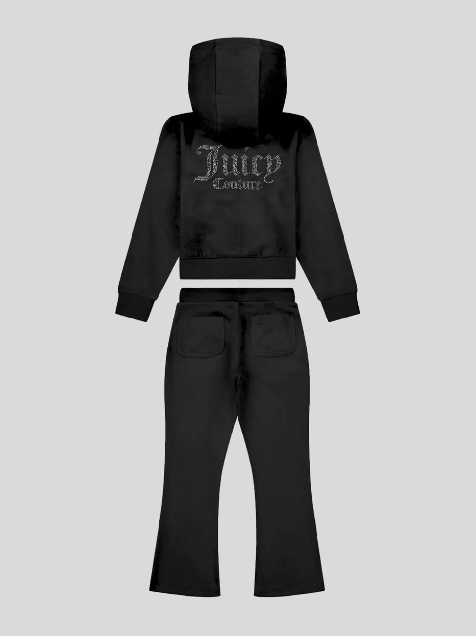 Juicy Couture Black Diamante Zip Thru Hoodie & Bootcut Joggers Set