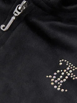 Juicy Couture Black Diamante Zip Thru Hoodie & Bootcut Joggers Set