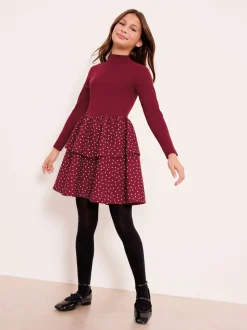 Lipsy Berry Pink 2-In-1 Polka Dot Tiered Dress (5-16yrs)