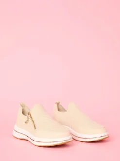 Lipsy Cream Pull On Side Zip Stretch Knit Chunky Runner Trainers