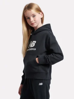New Balance Black Brush Back Stacked Logo Hoodie