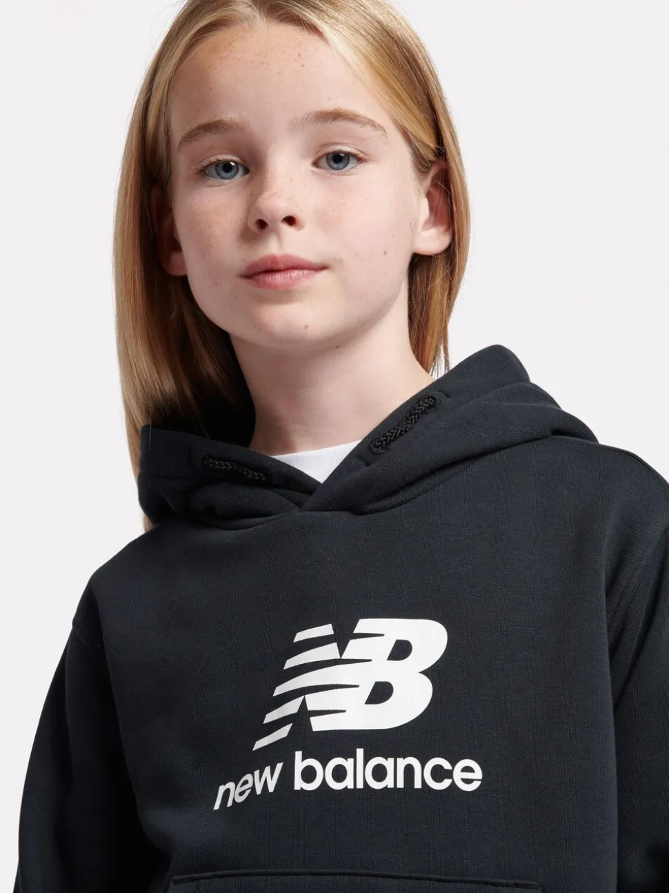 New Balance Black Brush Back Stacked Logo Hoodie