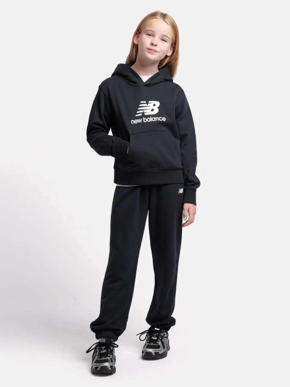 New Balance Black Brush Back Stacked Logo Hoodie