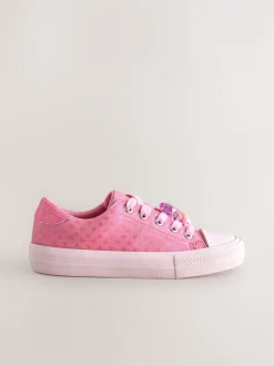 Pink Beaded Lace-Up Low Top Trainers