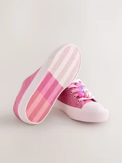 Pink Beaded Lace-Up Low Top Trainers