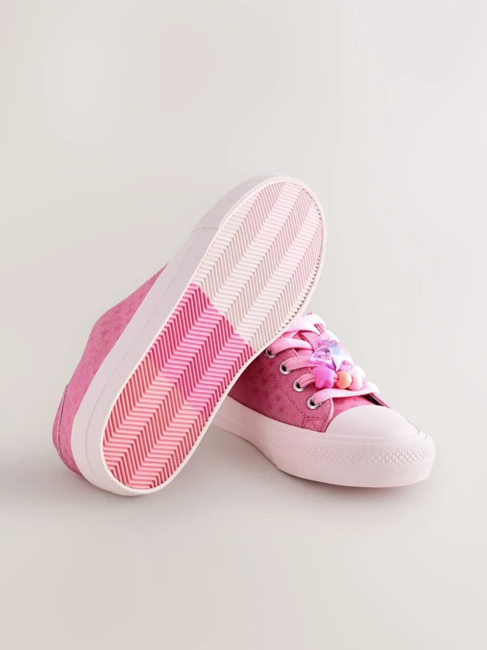 Pink Beaded Lace-Up Low Top Trainers
