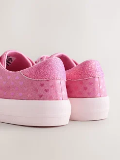 Pink Beaded Lace-Up Low Top Trainers