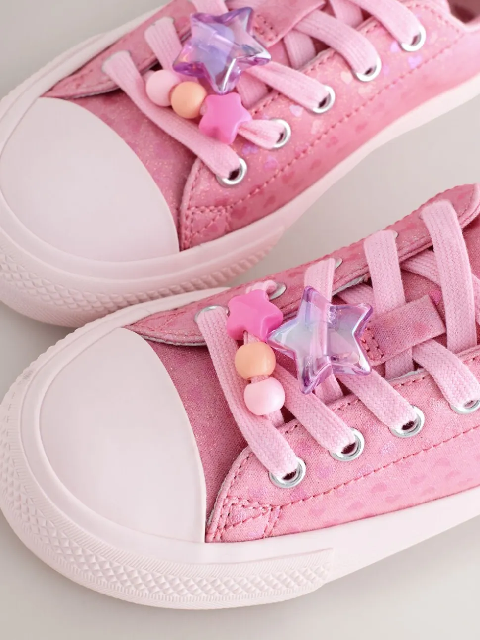 Pink Beaded Lace-Up Low Top Trainers