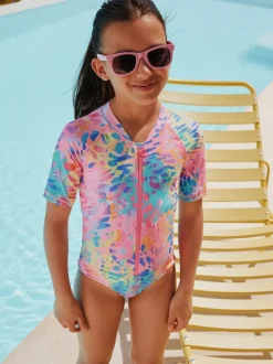 Rainbow Animal Tie Dye Short Sleeved Sunsafe Swimsuit (3mths-16yrs)