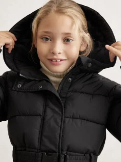 Reiss Black Ava 3-9 yrs Short Belted Puffer Coat