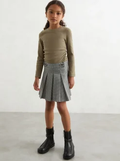 Reiss Khaki Trina 9-13 yrs Cotton Ruched Long-Sleeve T-Shirt with Stretch