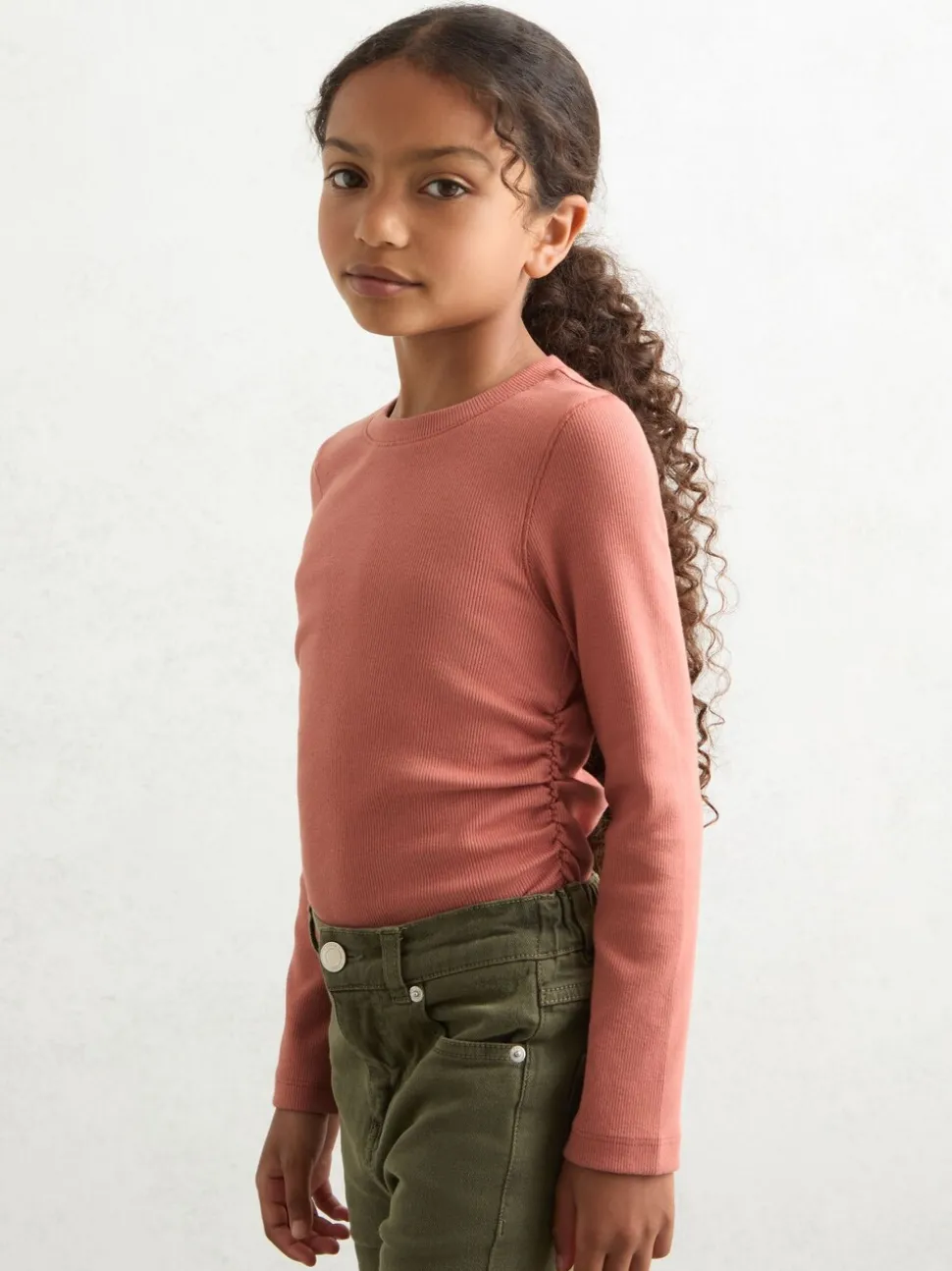 Reiss Rose Trina 9-13 yrs Cotton Ruched Long-Sleeve T-Shirt with Stretch