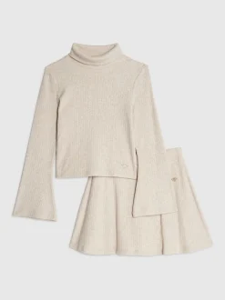 River Island Beige Girls Cosy Long Sleeve Top and Skort Set