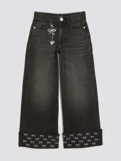 River Island Black Bow Hem Hotfix Wide Leg Jeans