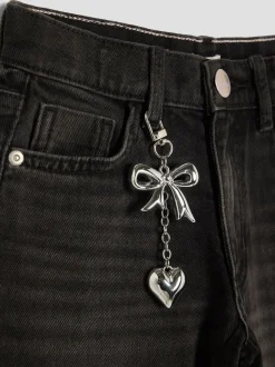 River Island Black Bow Hem Hotfix Wide Leg Jeans