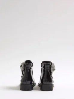 River Island Black Diamante Bow Boots