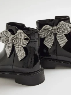 River Island Black Diamante Bow Boots
