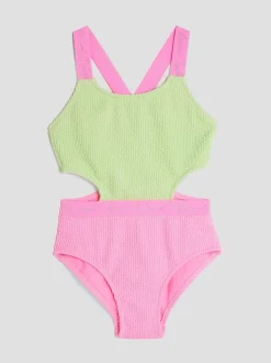 River Island Green Girls Elastic Colour Block Swimsuit