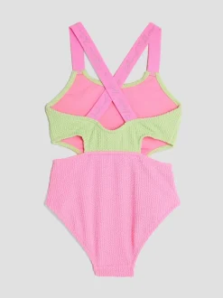 River Island Green Girls Elastic Colour Block Swimsuit