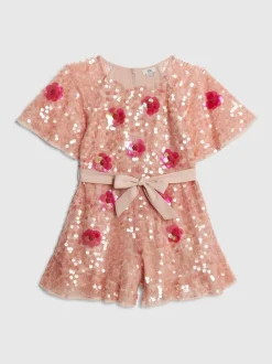 River Island Pink Sequin Flower Playsuit