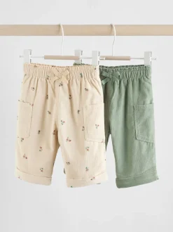 Sage Green/Ditsy Baby Cord Trousers 2 Pack (0mths-2yrs)
