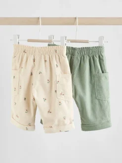 Sage Green/Ditsy Baby Cord Trousers 2 Pack (0mths-2yrs)