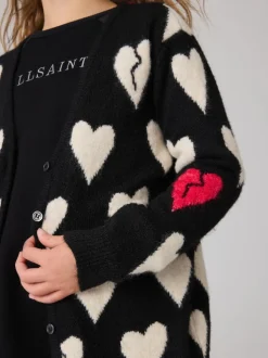 smALLSAINTS Black Amore Heart Girls Long Knitted Cardigan