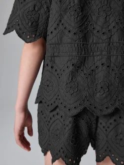 smALLSAINTS Black Cotton Broderie Shirt and Shorts Set