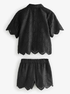 smALLSAINTS Black Cotton Broderie Shirt and Shorts Set