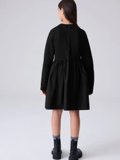 smALLSAINTS Black Logo Chevron Long Sleeve T-Shirt Dress