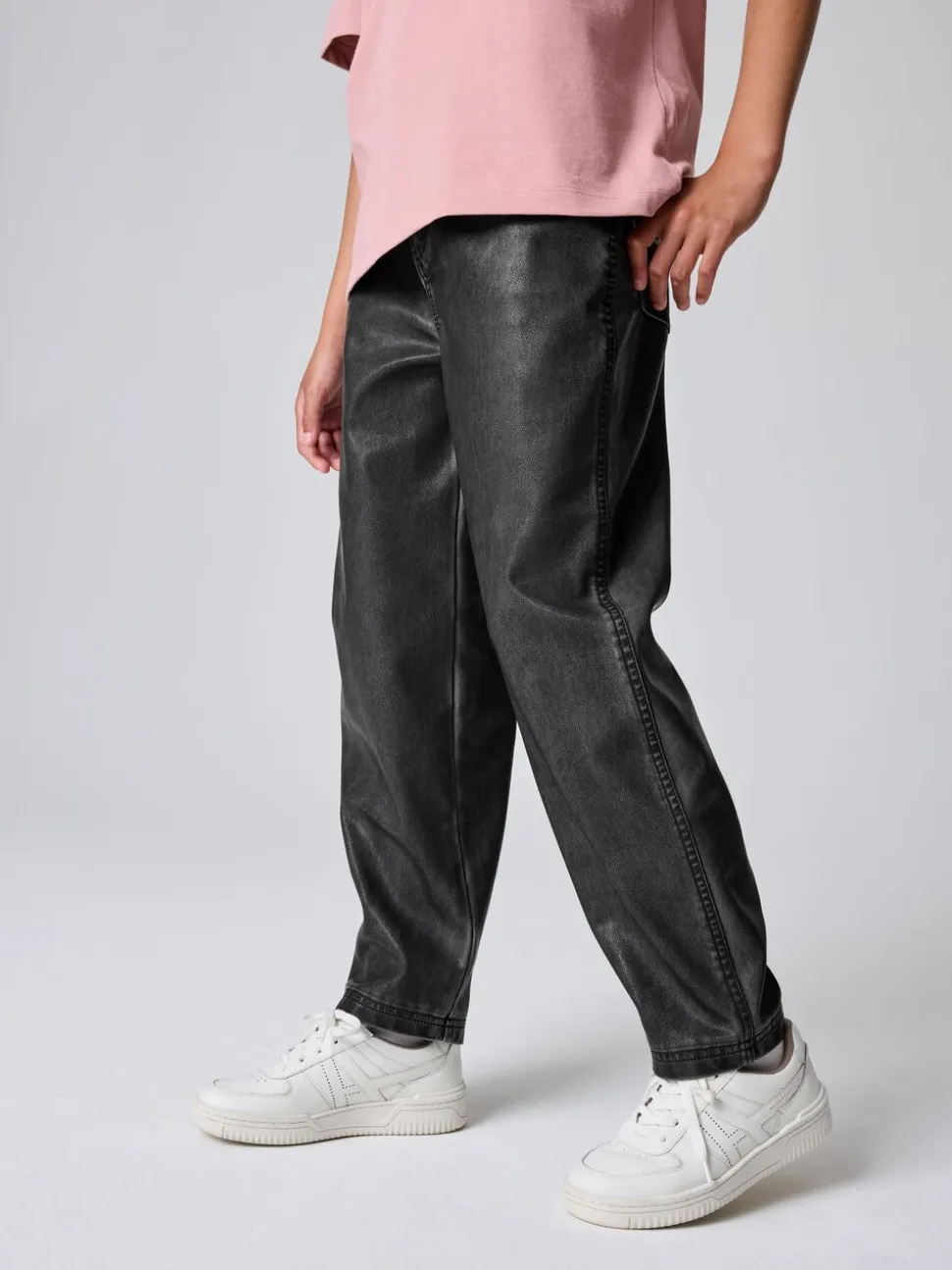 smALLSAINTS Black PU Barrel Leg Jeans